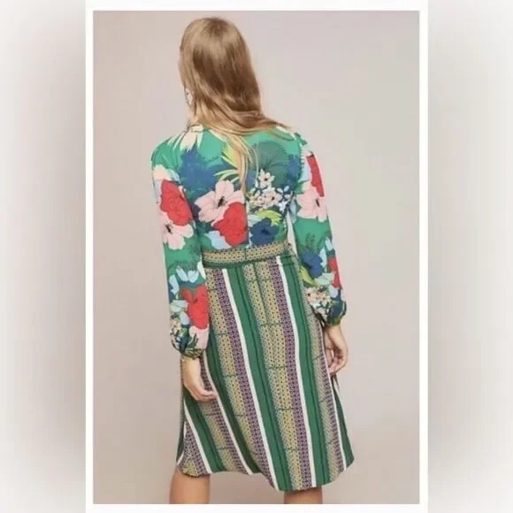 NWOT Anthropologie Green Floral Midi Dress - 6 Petite - Picture 2 of 13